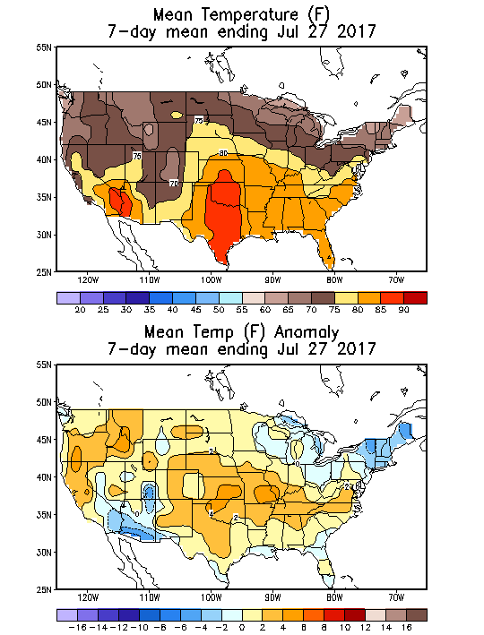 Mean Temperature (F) 7-Day Mean ending Jul 27, 2017