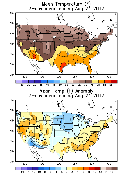 Mean Temperature (F) 7-Day Mean ending Aug 24, 2017