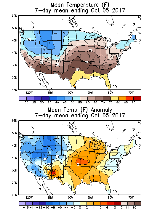 Mean Temperature (F) 7-Day Mean ending Oct 05, 2017