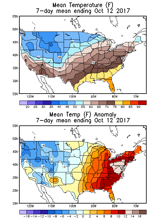 Mean Temperature (F) 7-Day Mean ending Oct 12, 2017