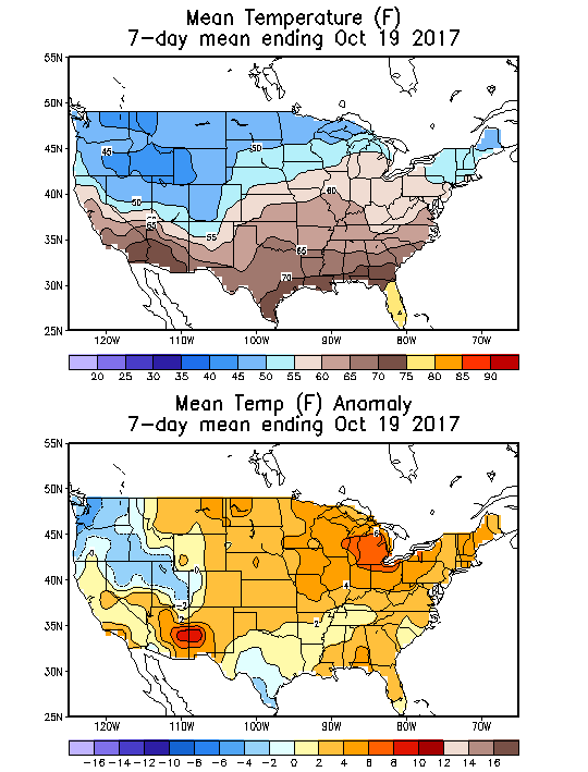 Mean Temperature (F) 7-Day Mean ending Oct 19, 2017