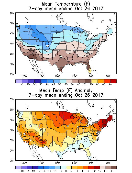 Mean Temperature (F) 7-Day Mean ending Oct 26, 2017