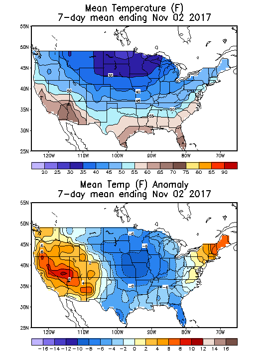 Mean Temperature (F) 7-Day Mean ending Nov 02, 2017