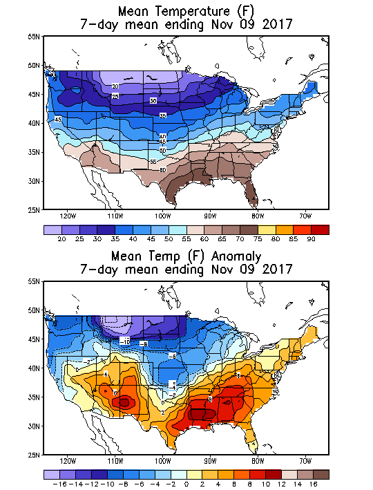 Mean Temperature (F) 7-Day Mean ending Nov 09, 2017