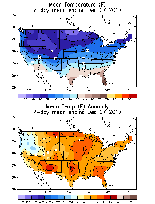 Mean Temperature (F) 7-Day Mean ending Dec 07, 2017