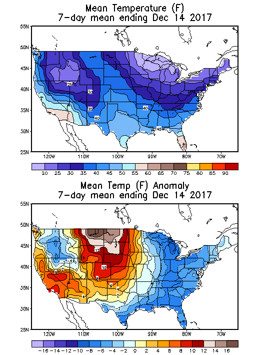 Mean Temperature Anomaly (F) 7-Day Mean ending Dec 14, 2017