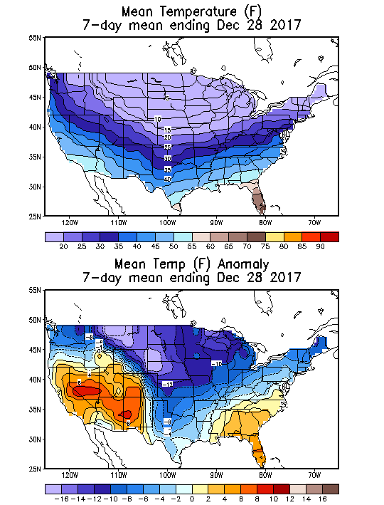 Mean Temperature (F) 7-Day Mean ending Dec 28, 2017