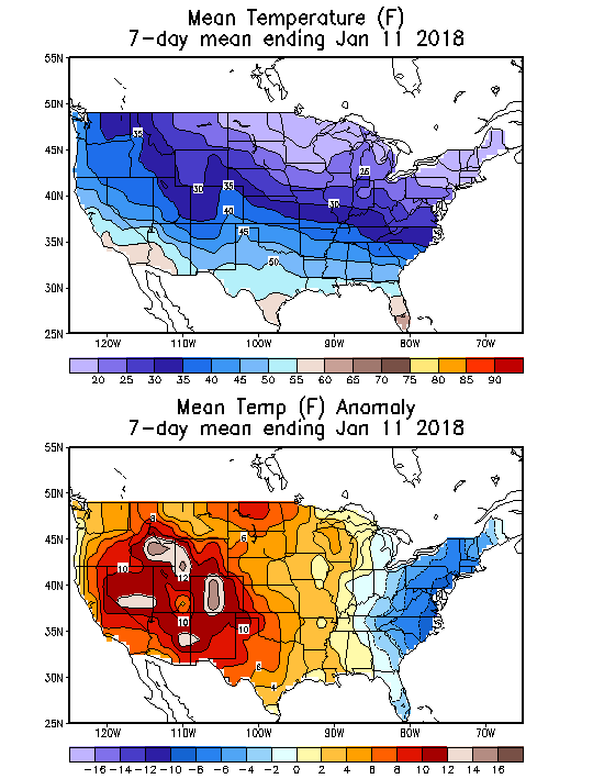 Mean Temperature (F) 7-Day Mean ending Jan 11, 2018