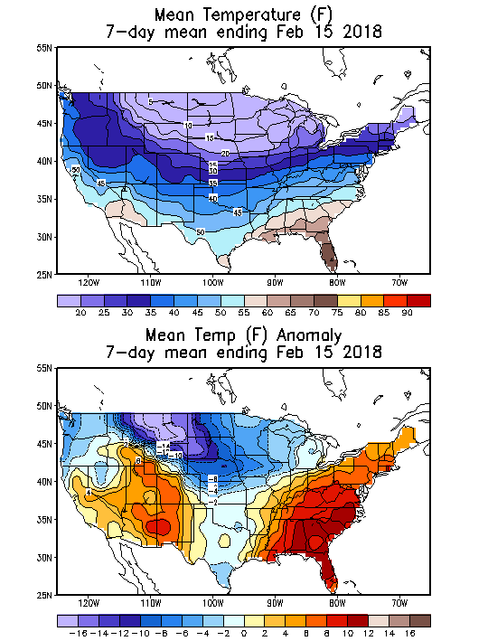 Mean Temperature (F) 7-Day Mean ending Feb 15, 2018