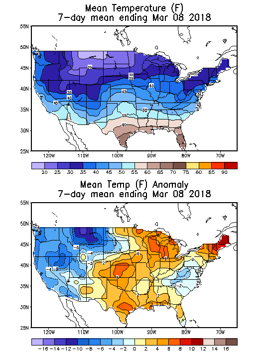 Mean Temperature (F) 7-Day Mean ending Mar 08, 2018