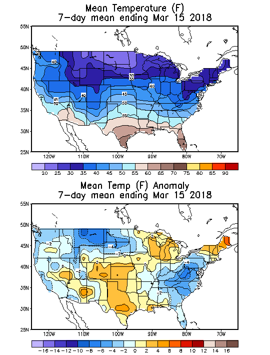 Mean Temperature (F) 7-Day Mean ending Mar 15, 2018