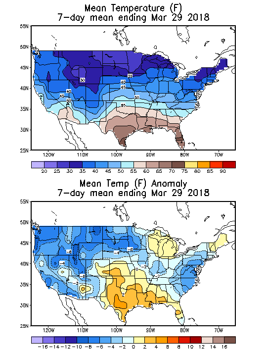 Mean Temperature (F) 7-Day Mean ending Mar 29, 2018
