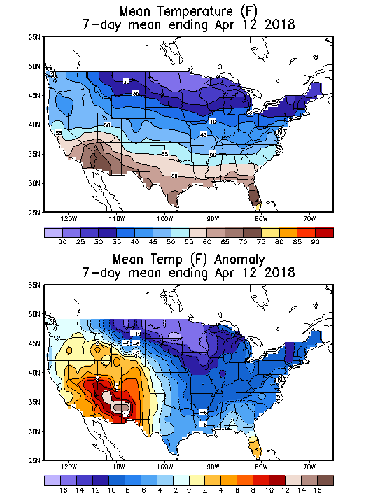 Mean Temperature (F) 7-Day Mean ending Apr 12, 2018