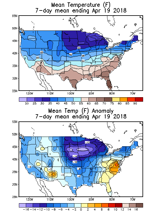 Mean Temperature (F) 7-Day Mean ending Apr 19, 2018