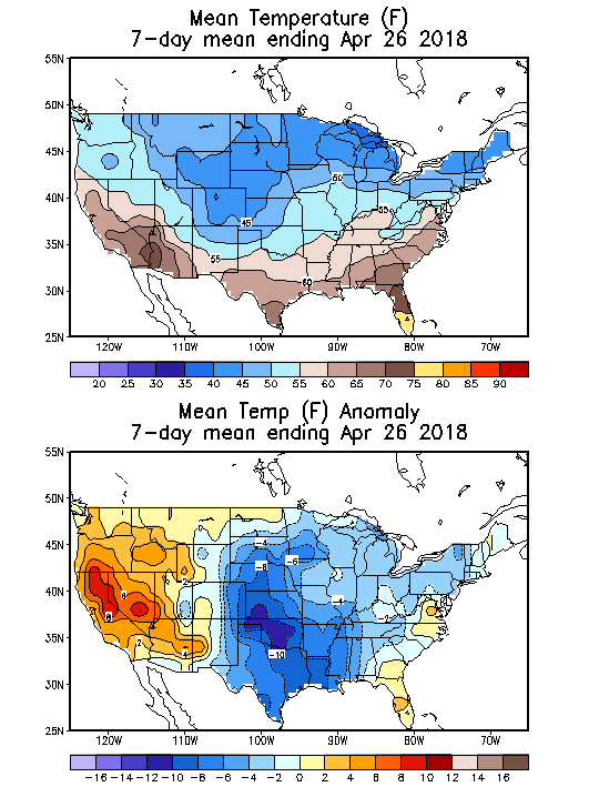 Mean Temperature (F) 7-Day Mean ending Apr 26, 2018