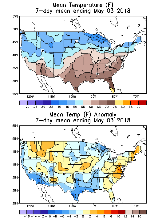 Mean Temperature (F) 7-Day Mean ending May 03, 2018