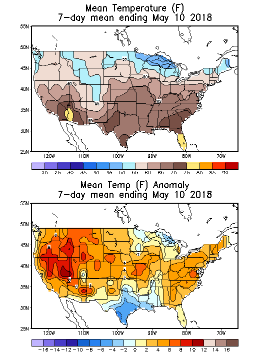 Mean Temperature (F) 7-Day Mean ending May 10, 2018