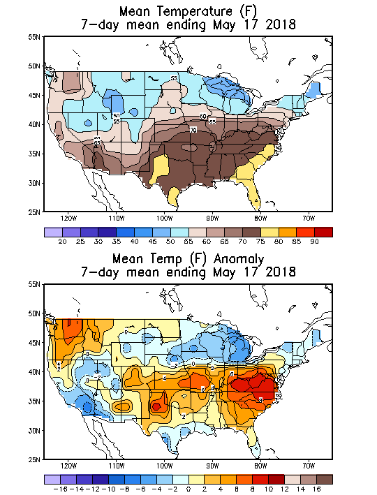 Mean Temperature (F) 7-Day Mean ending May 17, 2018