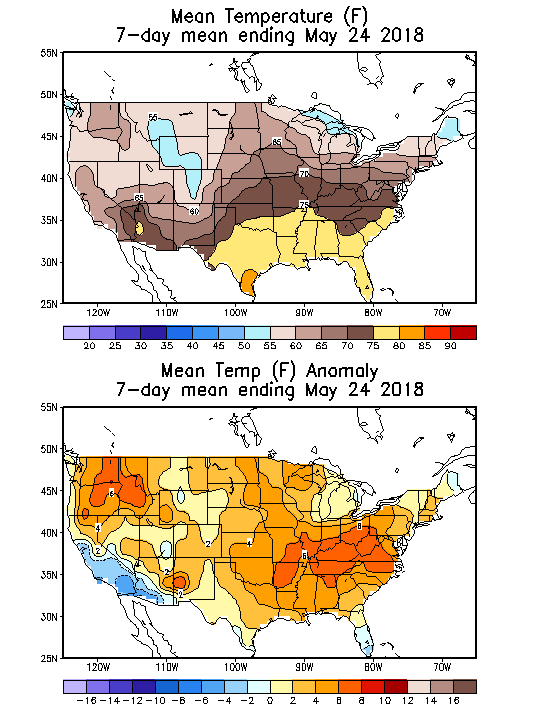 Mean Temperature (F) 7-Day Mean ending May 24, 2018