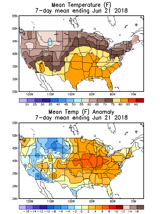 Mean Temperature (F) 7-Day Mean ending Jun 21, 2018