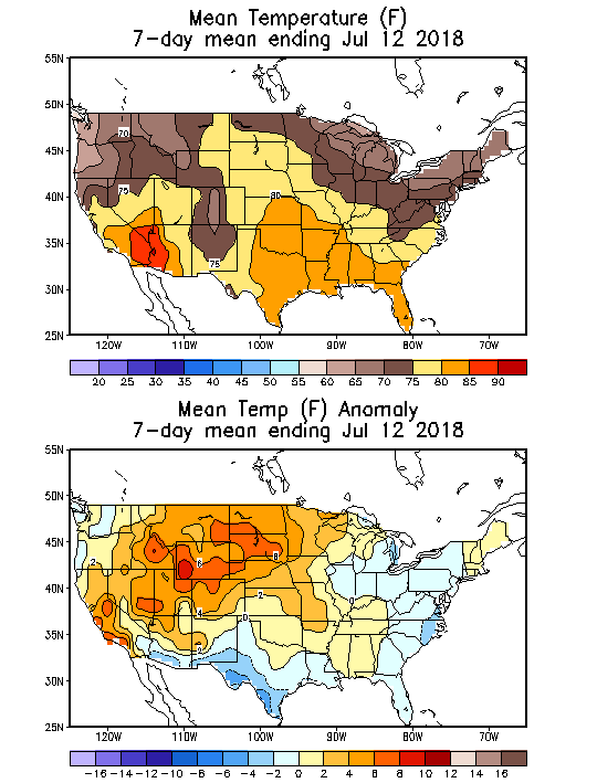 Mean Temperature (F) 7-Day Mean ending Jul 12, 2018