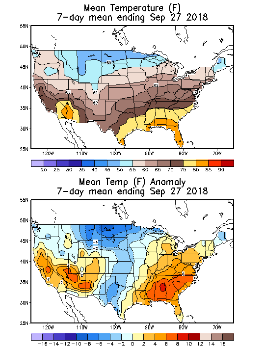 Mean Temperature (F) 7-Day Mean ending Sep 27, 2018