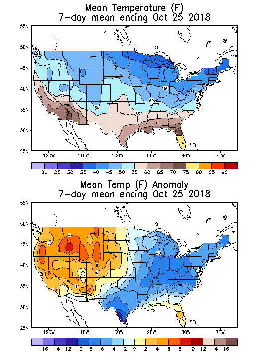 Mean Temperature (F) 7-Day Mean ending Oct 25, 2018