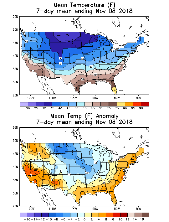 Mean Temperature Anomaly (F) 7-Day Mean ending Nov 08, 2018