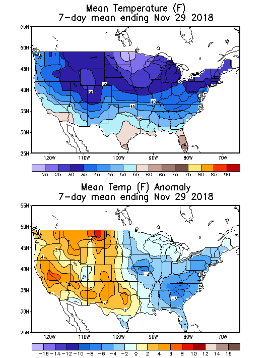 Mean Temperature Anomaly (F) 7-Day Mean ending Nov 29, 2018