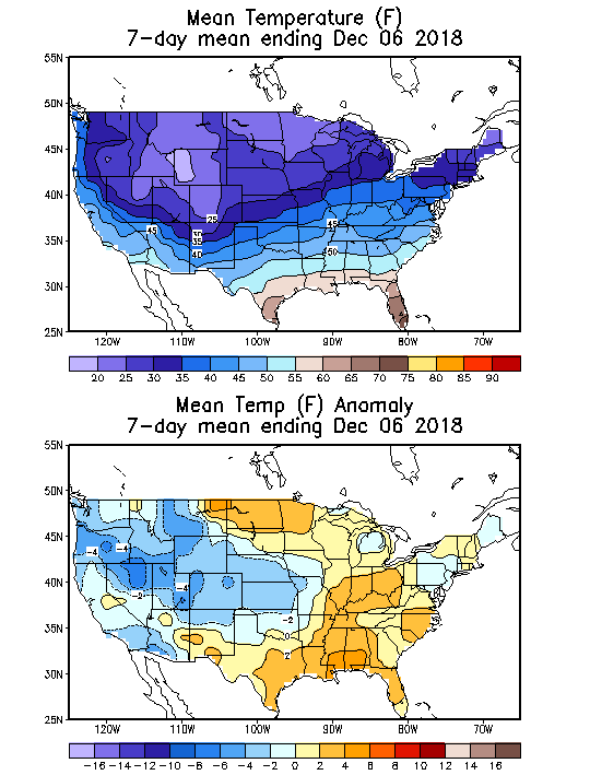 Mean Temperature (F) 7-Day Mean ending Dec 06, 2018