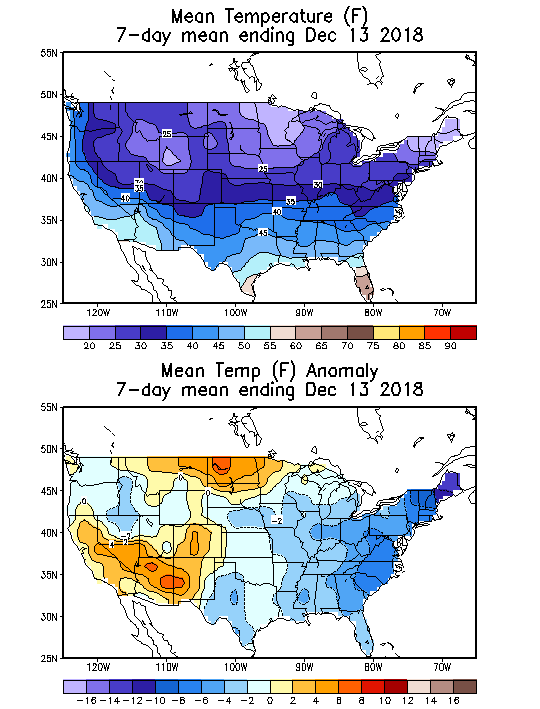 Mean Temperature (F) 7-Day Mean ending Dec 13, 2018