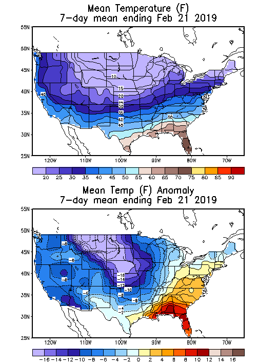 Mean Temperature (F) 7-Day Mean ending Feb 21, 2019