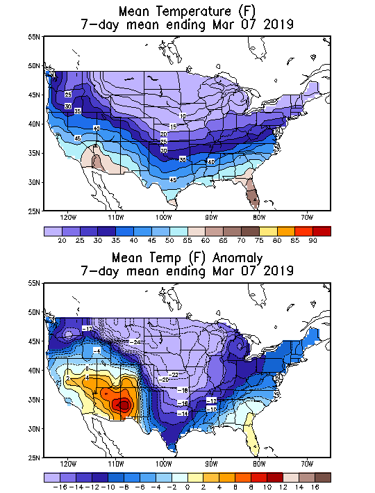 Mean Temperature Anomaly (F) 7-Day Mean ending Mar 07, 2019