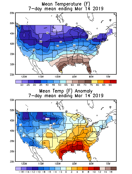 Mean Temperature (F) 7-Day Mean ending Mar 14, 2019