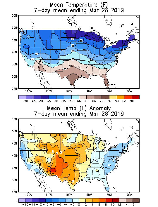 Mean Temperature (F) 7-Day Mean ending Mar 28, 2019