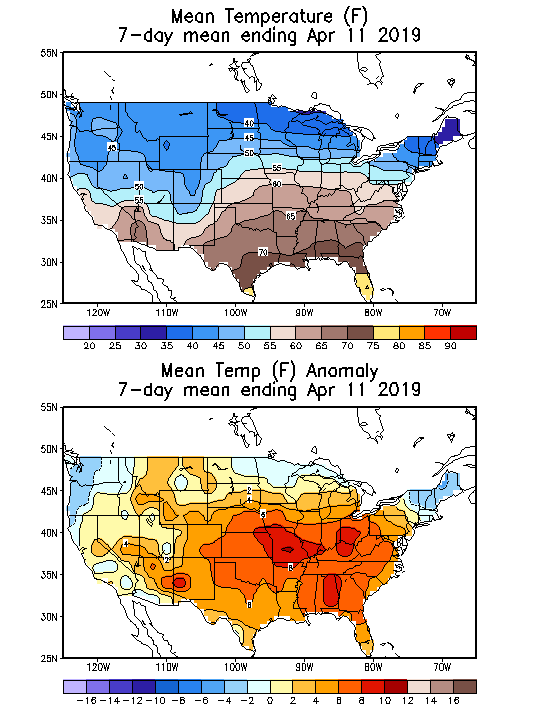 Mean Temperature (F) 7-Day Mean ending Apr 11, 2019