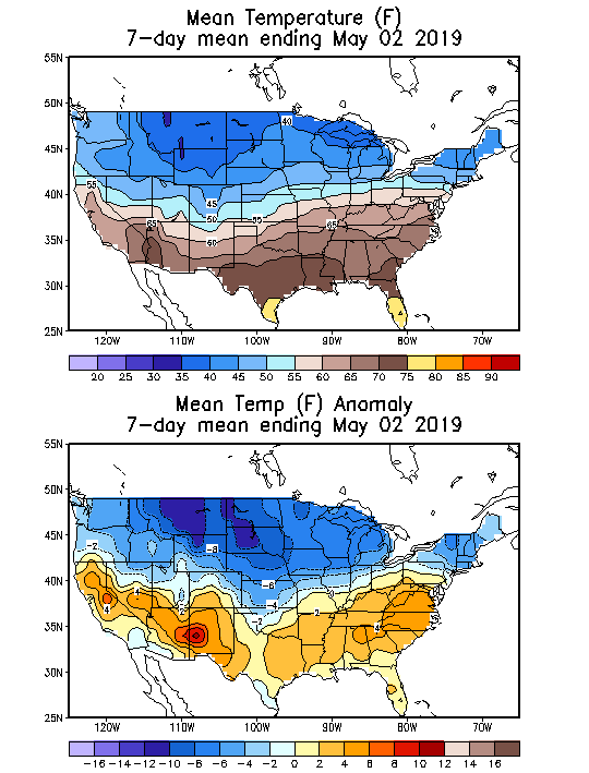 Mean Temperature (F) 7-Day Mean ending May 02, 2019