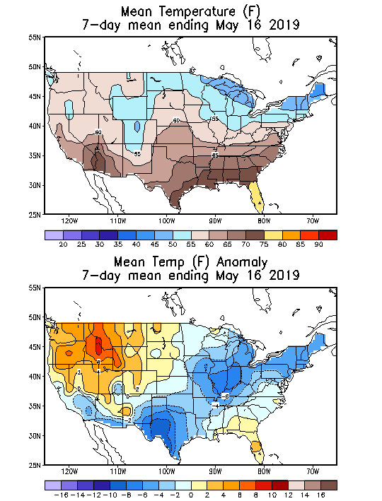 Mean Temperature (F) 7-Day Mean ending May 16, 2019