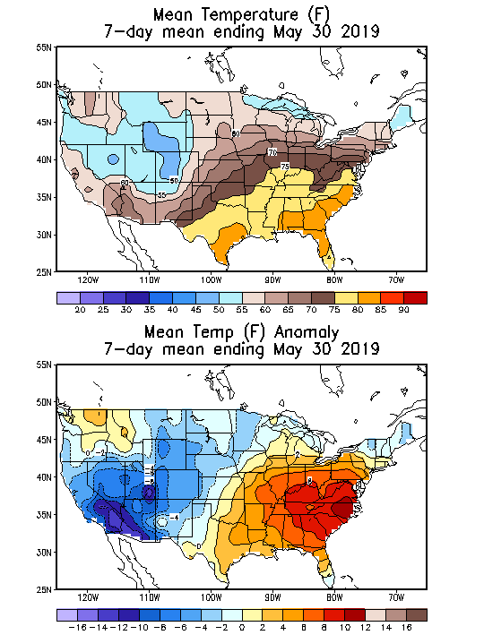 Mean Temperature (F) 7-Day Mean ending May 30, 2019