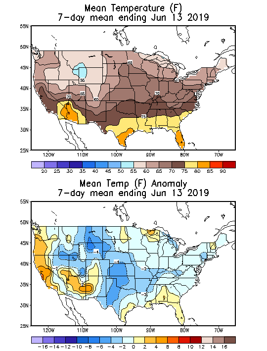 Mean Temperature (F) 7-Day Mean ending Jun 13, 2019