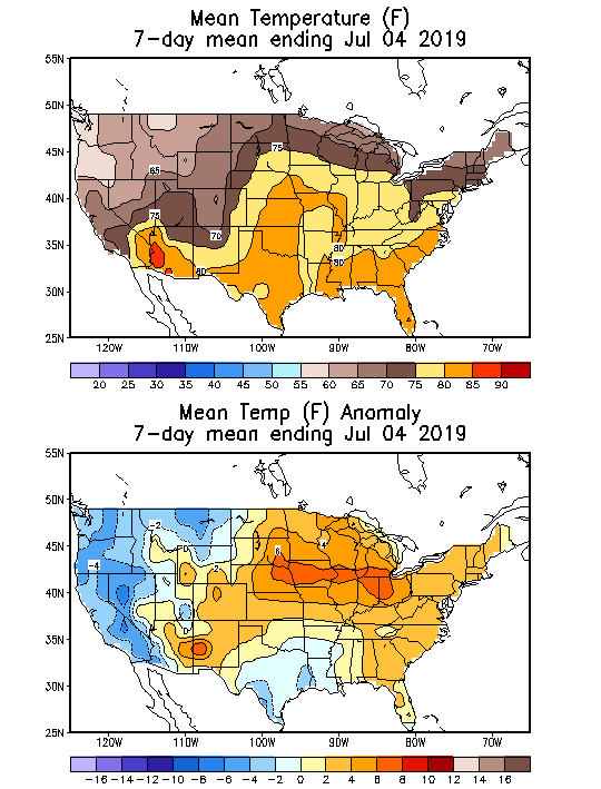 Mean Temperature (F) 7-Day Mean ending Jul 04, 2019