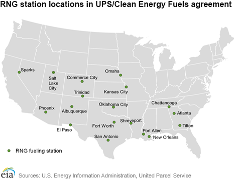 RNG station locations in UPS/Clean Energy Fuels agreement