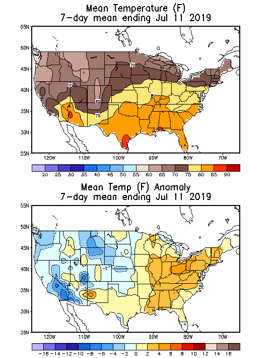 Mean Temperature (F) 7-Day Mean ending Jul 11, 2019