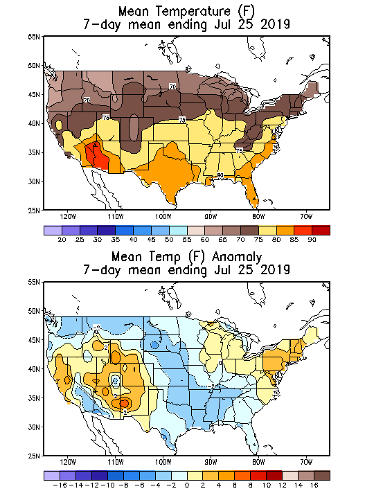 Mean Temperature (F) 7-Day Mean ending Jul 25, 2019