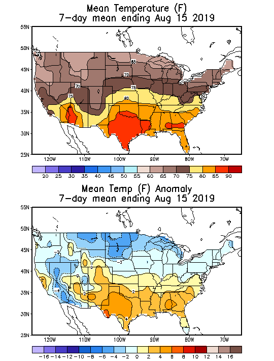 Mean Temperature (F) 7-Day Mean ending Aug 15, 2019