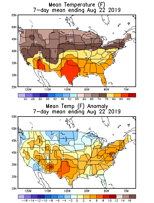 Mean Temperature (F) 7-Day Mean ending Aug 22, 2019