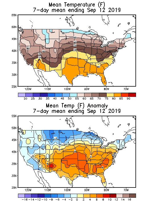 Mean Temperature (F) 7-Day Mean ending Sep 12, 2019