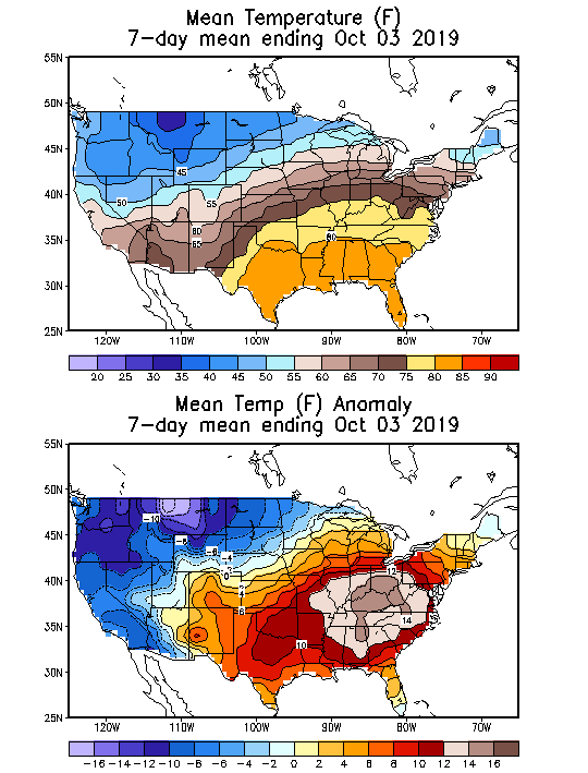 Mean Temperature (F) 7-Day Mean ending Oct 03, 2019