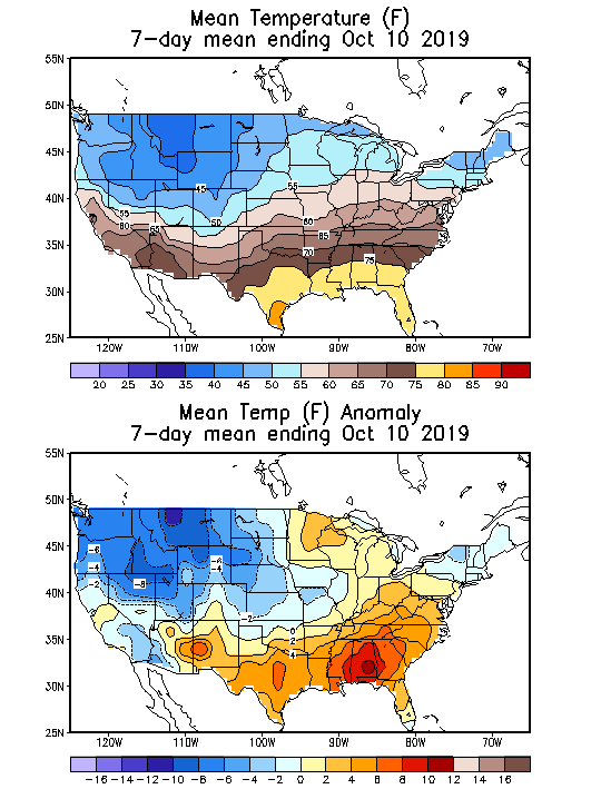 Mean Temperature (F) 7-Day Mean ending Oct 10, 2019