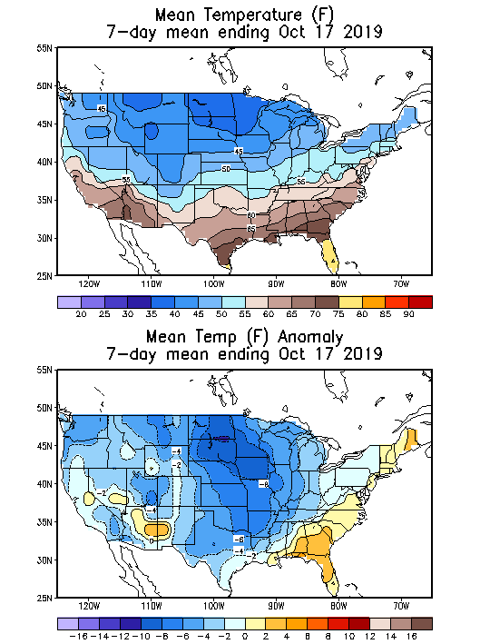 Mean Temperature (F) 7-Day Mean ending Oct 17, 2019